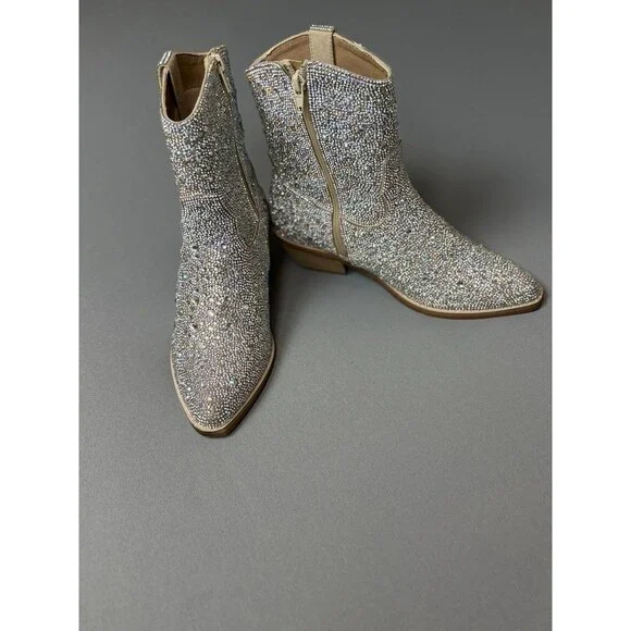 Madden Girl Rhinestone Western Ankle Boots – Size 6 – Sparkly Cowgirl Booties - Picture 5 of 16
